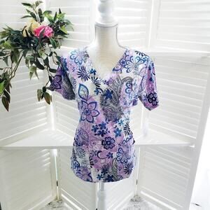 BUTTERSOFT MEDICAL FLORAL BLUE & PINK SCRUB TOP